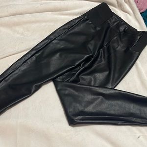 Ankle length black pleather leggings